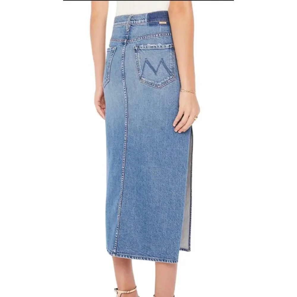 Mother Superior Denim Midi Skirt The Split Second in Strike a Pose